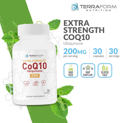 Coq10 200Mg, Extra Strength - Supports Heart Health, Cardiovascular Health &amp; Digestive Health - Fat Soluble Natural Supplement - Coenzyme Q-10 (Ubiquinone)
