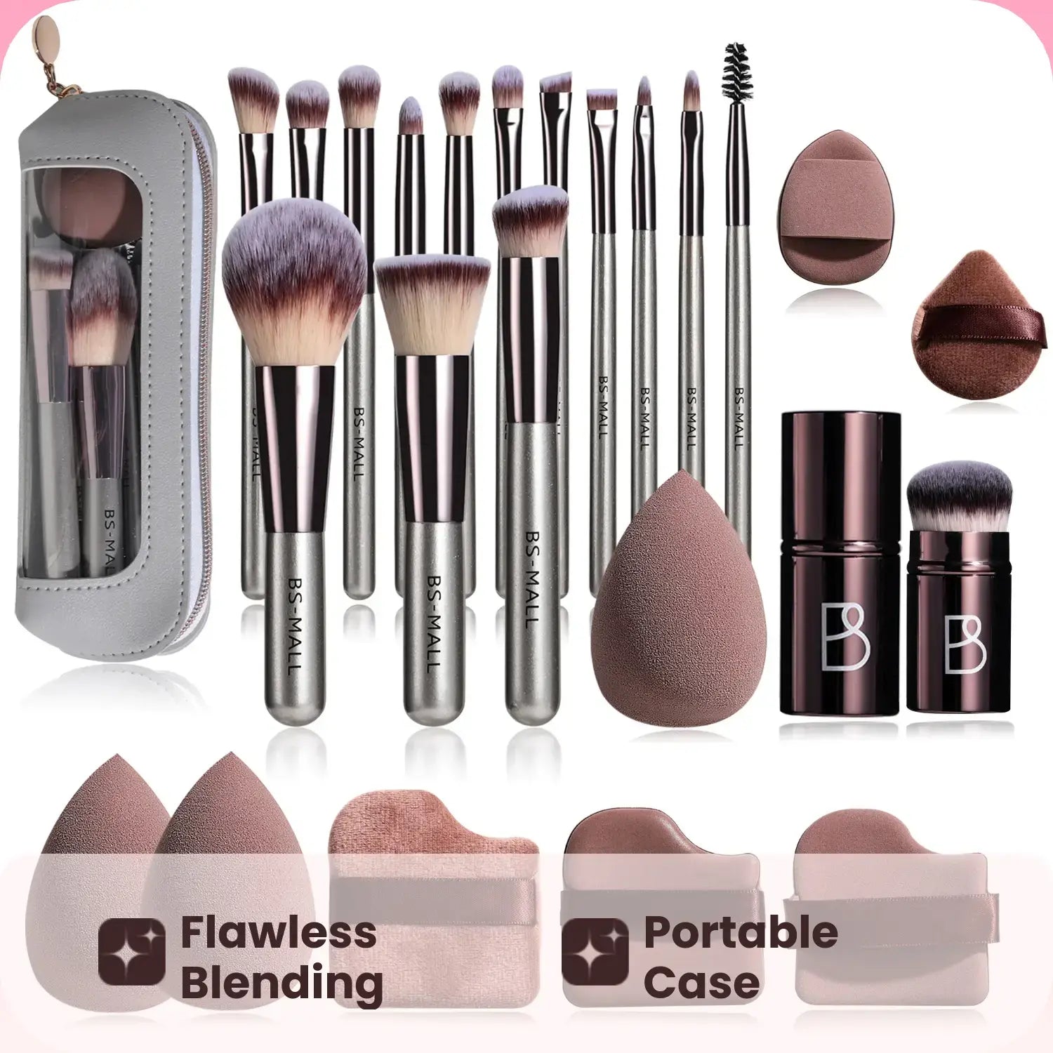 Professional Makeup Brush Set, Compact Makeup Brushes with Makeup Sponge &amp; Puff Kit, Complete Cosmetic Tools for Women, Makeup Accessories, Makeup Organizer Pouch