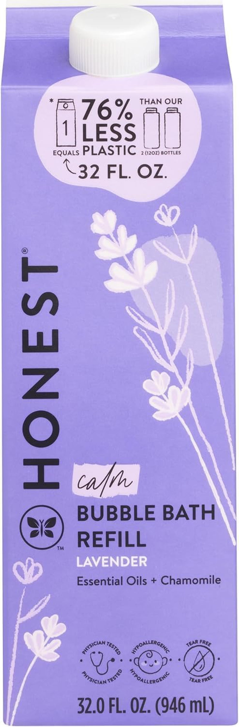 Foaming Bubble Bath Refill Carton, Gentle for Baby, Naturally Derived, Tear-Free, Hypoallergenic, Lavender Calm, 32 Fl Oz