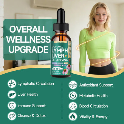 Trawecual Liposomal Lymphatic Support&amp; Liver Cleanse Help Drops 23-In-1 for Detox &amp; Immune Boost with Echinacea NAC TUDCA L-Glutathione Burdock Raspberry Flavor 2 Fl Oz - Natural, Healthcare Supplement Healthy