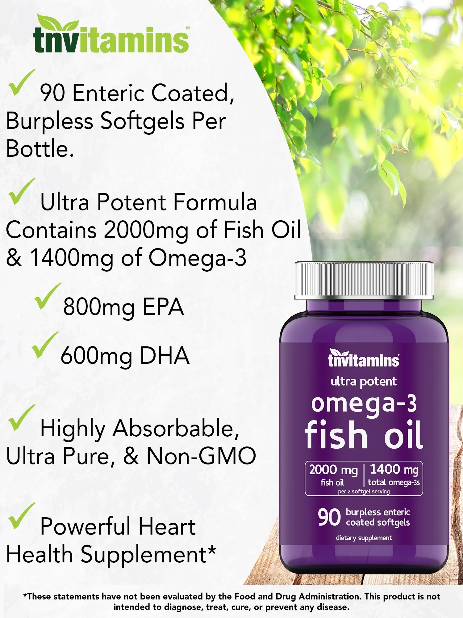 Burpless Omega-3 Fish Oil: 2000Mg X 90 Softgels | 1400Mg Total Omega-3 Fatty Acids (800Mg EPA &amp; 600Mg DHA)