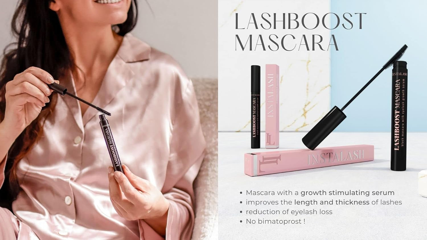 Lashboost Mascara with Lash Growth Serum | Advanced Eyelash Enhancing Serum Infused Black Mascara | Eyelash Treatment Helps Boost Lash Length, Volume &amp; Definition 10Ml