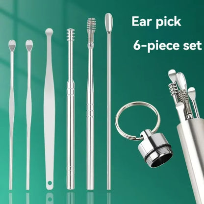 6Pcs Stainless Steel Ear Wax Removal Tool Set Spiral Rotating Earpicking Spoon Ear Picker Spoon for Cleaning Collecting Ear Wax