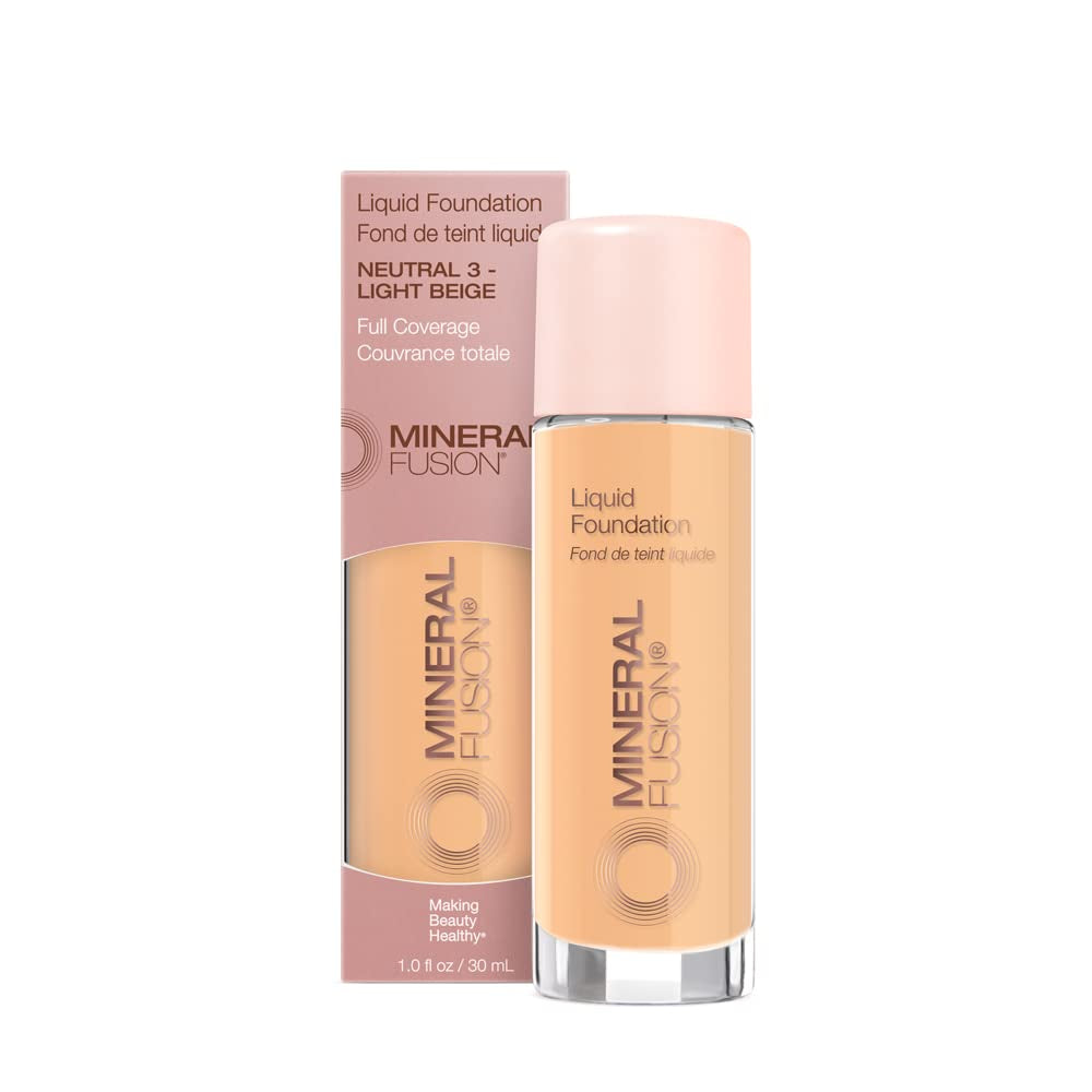 Full Coverage Foundation, Liquid Foundation - Neutral 3- Medium Complexion W/Neutral Undertones, Lightweight Matte Finish, up to 12 Hr Hydration, Hypoallergenic &amp; Vegan, 1 Fl. Oz