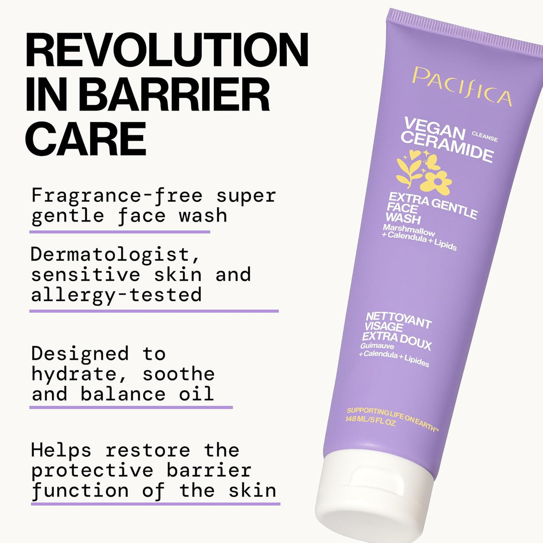 Face Wash for Sensitive Skin Facial Cleanser Vegan Ceramide Barrier Repair Extra Gentle for Daily Fragrance Free for Sensitive Skin, Clean Beauty, Vegan &amp; Cruelty-Free Dermatologist Tested