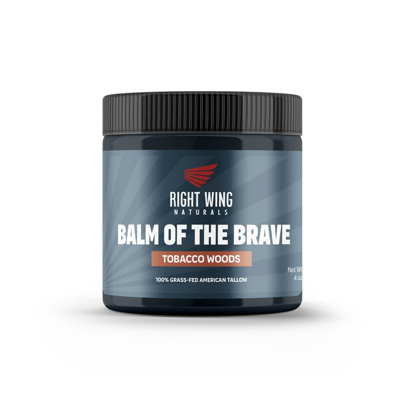 Right Wing Naturals Balm of the Brave – Grass-Fed Beef Tallow Men’S Balm (4 Oz) – Rugged Moisture for Hands, Face, Beard &amp; Scars – American-Made – Scents: White Oak &amp; Vanilla or Tobaco Woods – No Chemicals, No Compromise