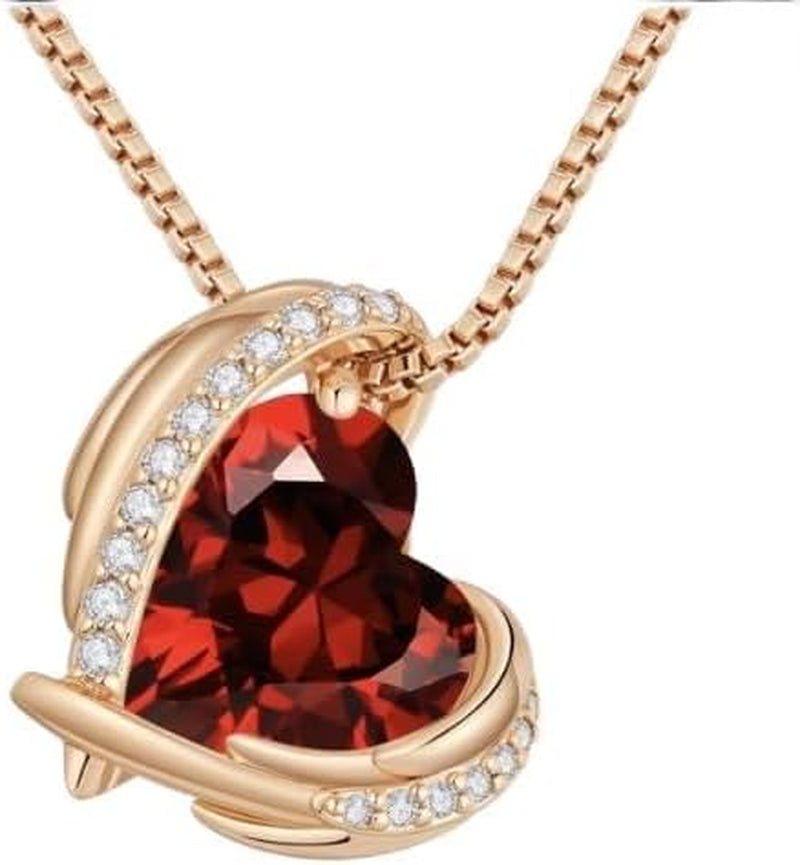 CDE Mothers Day Gifts Love Heart Pendant Necklaces for Women, Silver Tone Rose Gold Tone Birthstone Jewelry Gifts for Wife Her