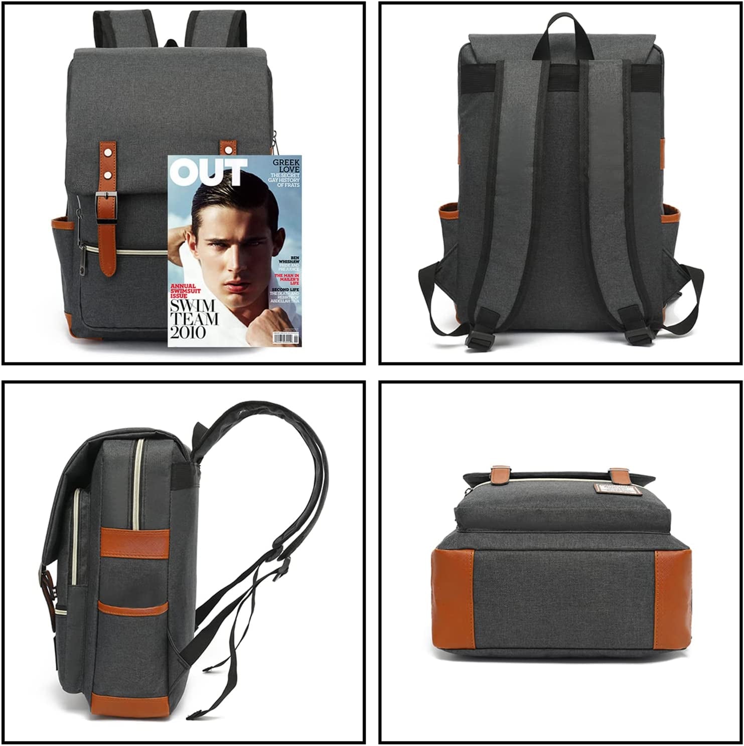 UGRACE Slim Business Laptop Backpack Casual Daypacks College Shoulder Bag for Men Women, Tear Resistant Unique Travelling Backpack Fits up to 15.6 Inch Laptop in ‎Charcoal Black