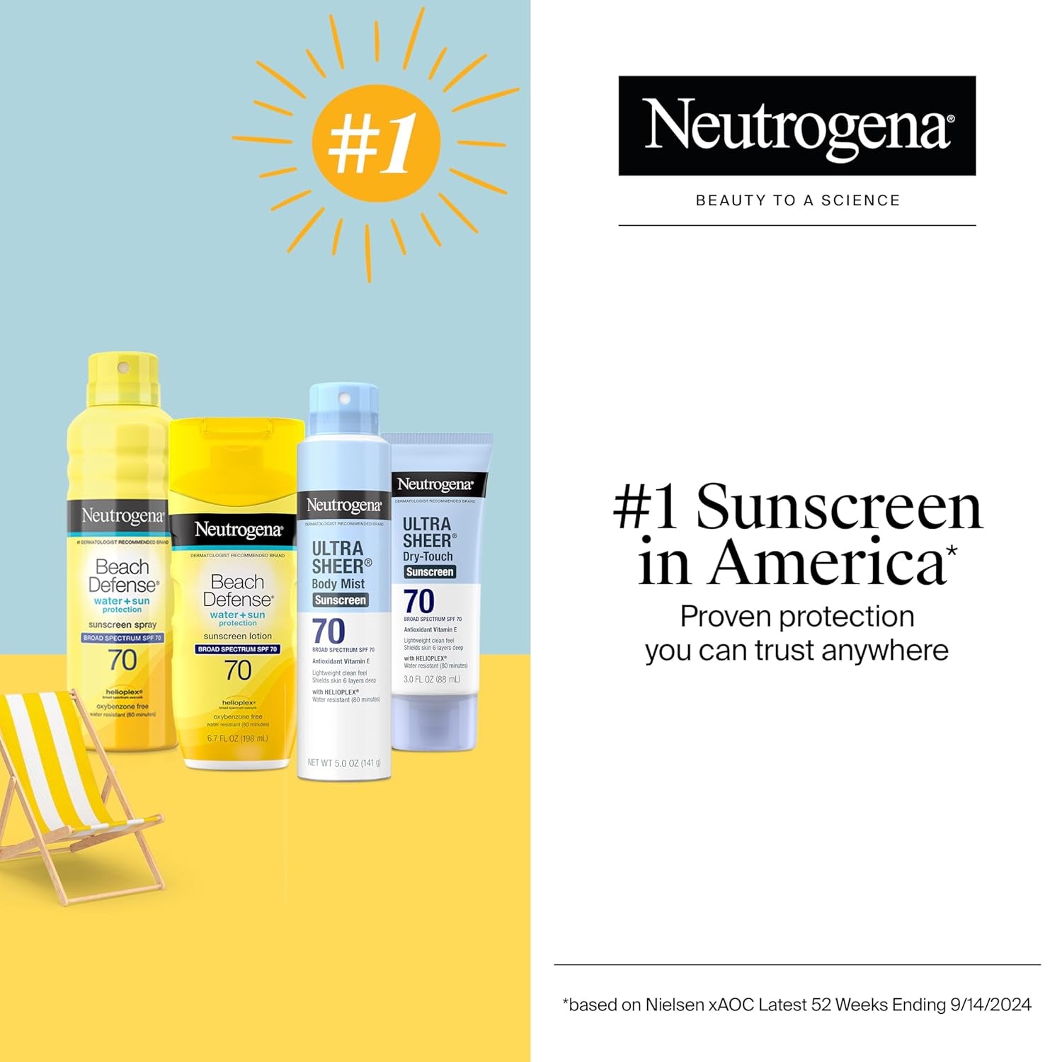 Sunscreen Lotion Beach Defense SPF 70, Face &amp; Body Sunscreen, Broad Spectrum, Fast Absorbing, 6.7 Fl Oz, Water Resistant 80 Min, Oil-Free, Oxybenzone &amp; Octinoxate Free