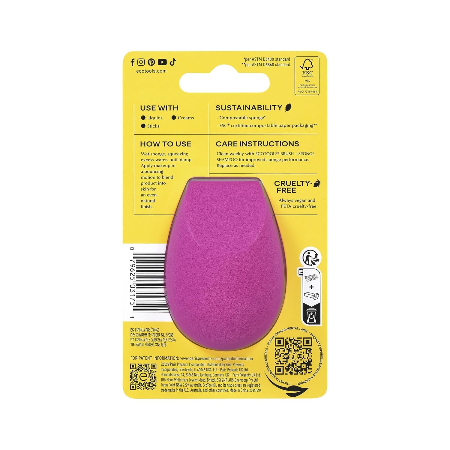 Bioblender Makeup Sponge, Compostable Makeup Blender, for Liquid &amp; Cream Foundation, Sustainable, Seamless Application, Eco-Friendly Beauty Sponge, Cruelty-Free &amp; Latex Free, 1 Count