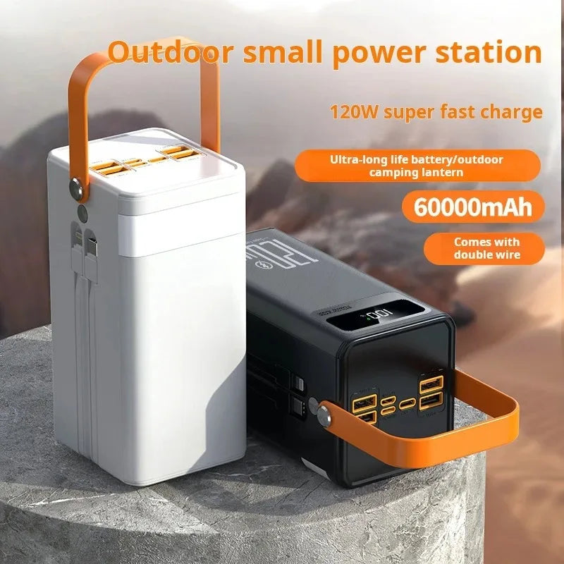 60000Mah 30000Mah Portable Power Bank LED Charger 120W Fast Charging Power Station Emergency Power Bank for Home Camping Phone