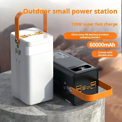 60000Mah 30000Mah Portable Power Bank LED Charger 120W Fast Charging Power Station Emergency Power Bank for Home Camping Phone