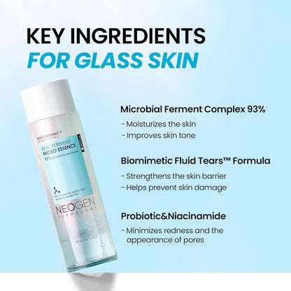 DERMALOGY by NEOGEN Real Ferment Micro Essence, Korean Skincare Toner &amp; Essence with 93% Ferments for Instant Hydration and Healthy-Looking Skin, 5.07 Fl Oz (150 Ml)