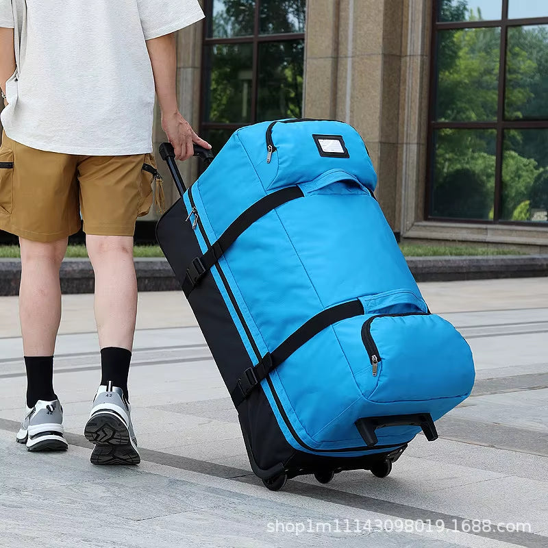 KLQDZMS Folding Suitcase Oversized Capacity Trolley Bag Outdoor Travel Organizer Bag Airline Checked Backpack with Wheel Luggage