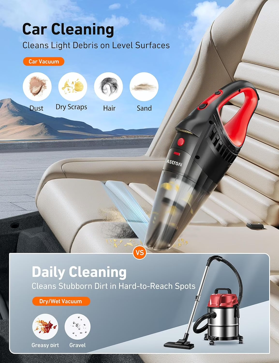 Car Vacuum, Portable Cyclone Handheld Vacuum, Dustbuster Quick Cleaner for Home, Car