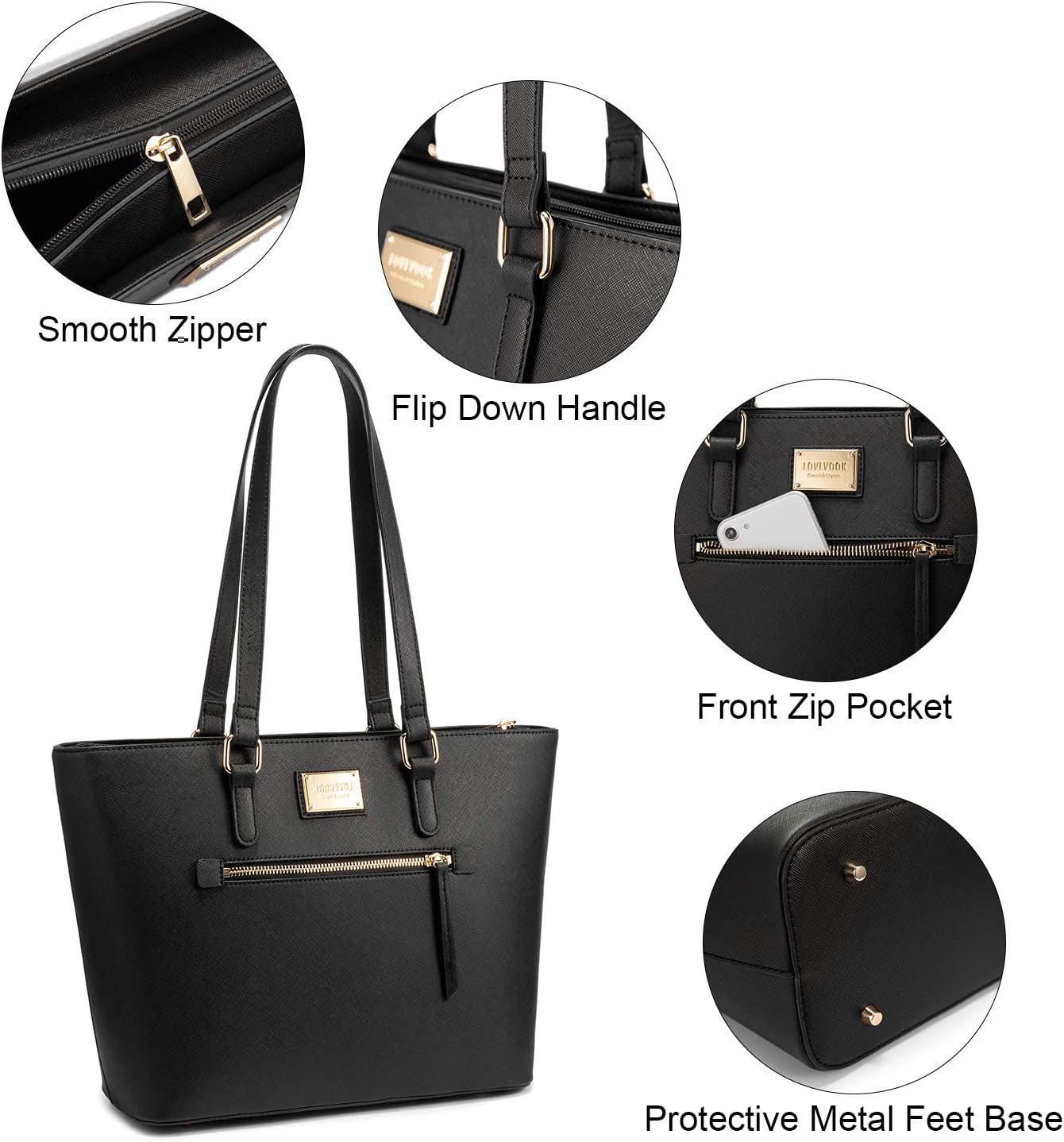 LOVEVOOK Handbags for Women Fashion Tote Bags Shoulder Bag Top Handle Satchel Purse Set 3Pcs (3Pcs Set, A-1514-Black)