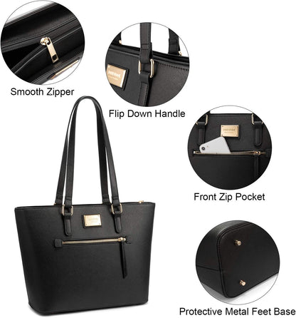 LOVEVOOK Handbags for Women Fashion Tote Bags Shoulder Bag Top Handle Satchel Purse Set 3Pcs (3Pcs Set, A-1514-Black)