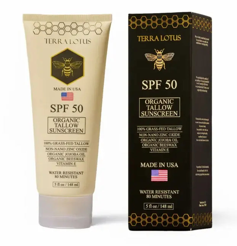 Organic Tallow Sunscreen - Natural Mineral Sunscreen SPF 50 - Safest Organic Natural Tallow &amp; Zinc Oxide Sunblock | Reef Safe, Clean Non-Greasy Formula for Face and Body