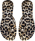 OYOANGLE Women'S Leopard Print Flip Flop Sandals Rhinestone Heart Decor Vacation Casual Cheetah Thong Sandal