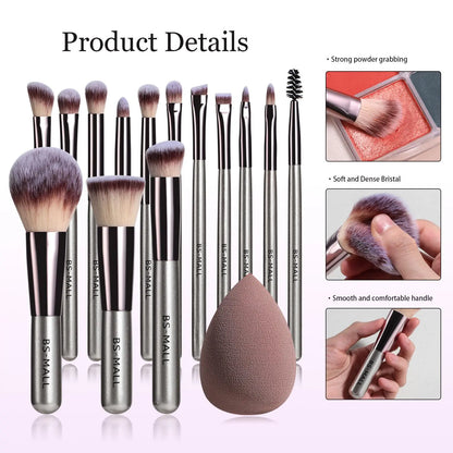Professional Makeup Brush Set, Compact Makeup Brushes with Makeup Sponge &amp; Puff Kit, Complete Cosmetic Tools for Women, Makeup Accessories, Makeup Organizer Pouch