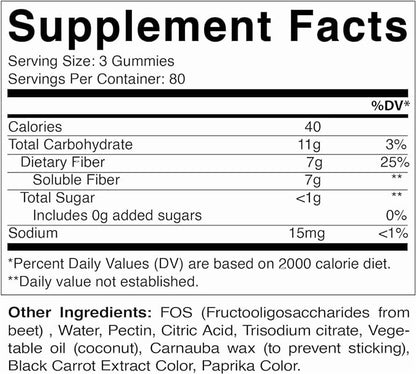 Prebiotic Fiber Gummies for Adults, 7G Extra Strength, Zero Sugar Added, 240 Pectin Based Gummies, Digestive Health &amp; Regularity Support