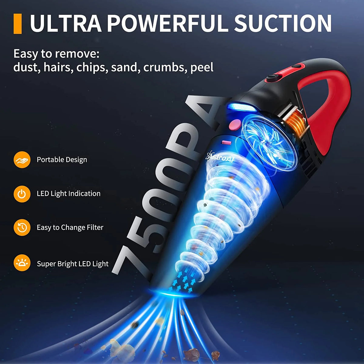 Car Vacuum, Portable Cyclone Handheld Vacuum, Dustbuster Quick Cleaner for Home, Car