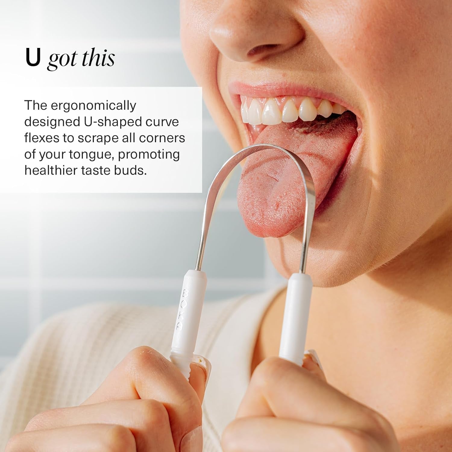 Boka Tongue Scraper for Adults &amp; Kids with Case - Stainless Steel Tongue Cleaner W/Linen Travel Pouch - Scrubber to Remove Tongue Buildup and Freshens Breath (Pack of 1)