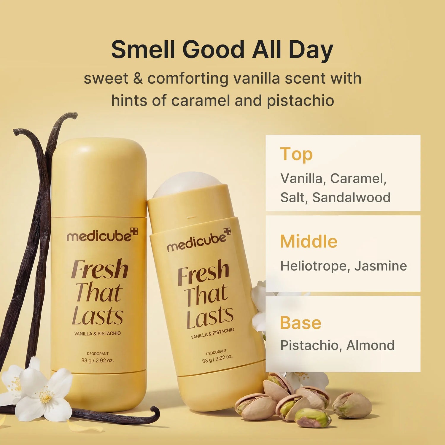 [NEW] [Medicube] Deodorant Vanilla &amp; Pistachio Fresh That Lasts | 24 Hour Odor Control, No Aluminum, Baking Soda, Parabens, Phthalates, Ethanol | Brightening &amp; Smoothing for Dark Underarms with Kojic Acid &amp; Turmeric | Korean Skincare, K-Beauty