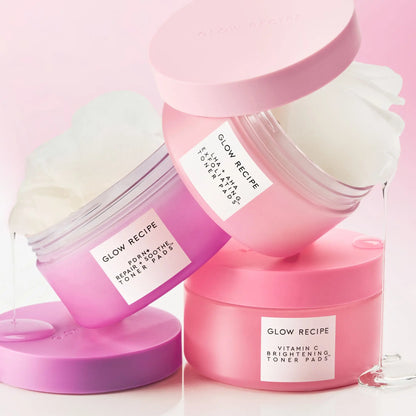 Glow Recipe Vitamin C Brightening Korean Toner Pads - Gentle, Caffeine-Infused, Radiance-Boosting Skincare for Adults with Dry &amp; All Skin Types, Korean Facial Toner Pads