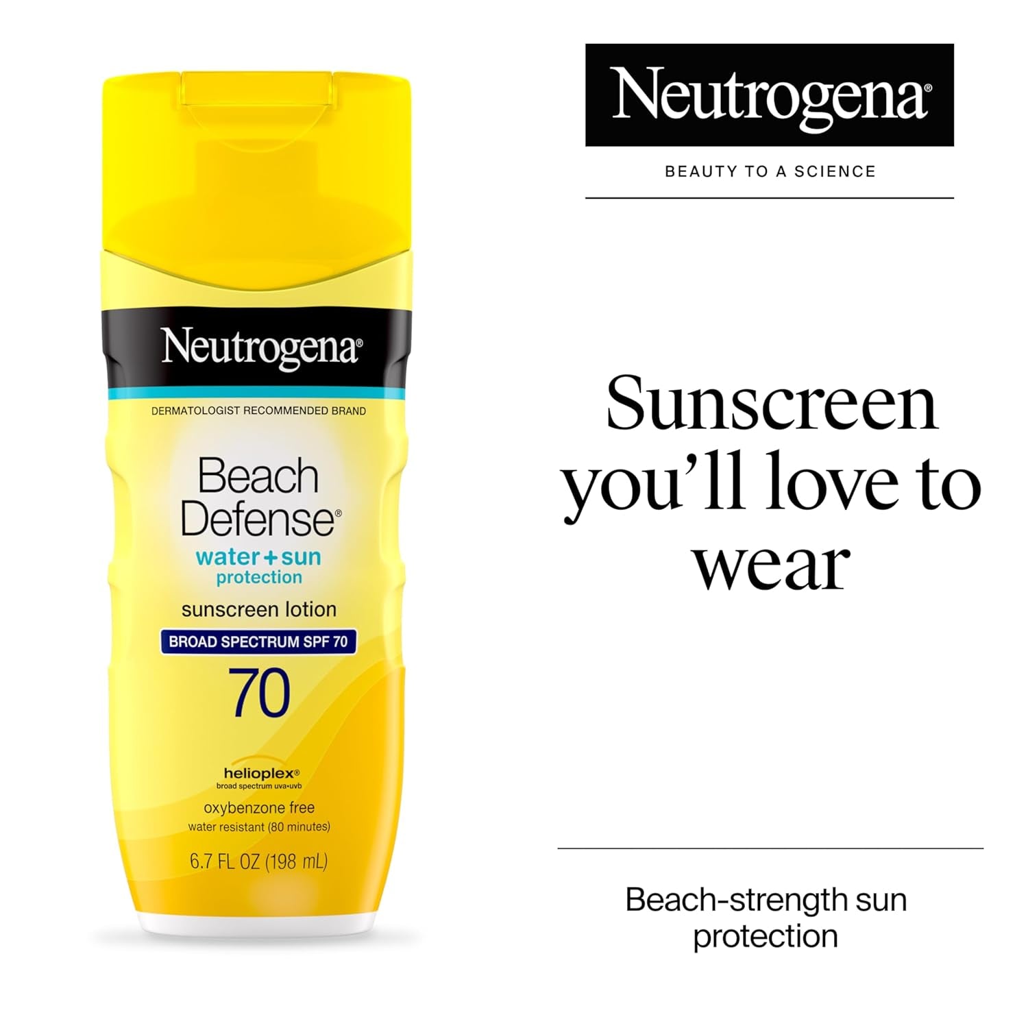 Sunscreen Lotion Beach Defense SPF 70, Face &amp; Body Sunscreen, Broad Spectrum, Fast Absorbing, 6.7 Fl Oz, Water Resistant 80 Min, Oil-Free, Oxybenzone &amp; Octinoxate Free