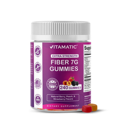 Prebiotic Fiber Gummies for Adults, 7G Extra Strength, Zero Sugar Added, 240 Pectin Based Gummies, Digestive Health &amp; Regularity Support