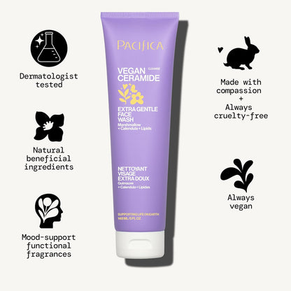 Face Wash for Sensitive Skin Facial Cleanser Vegan Ceramide Barrier Repair Extra Gentle for Daily Fragrance Free for Sensitive Skin, Clean Beauty, Vegan &amp; Cruelty-Free Dermatologist Tested