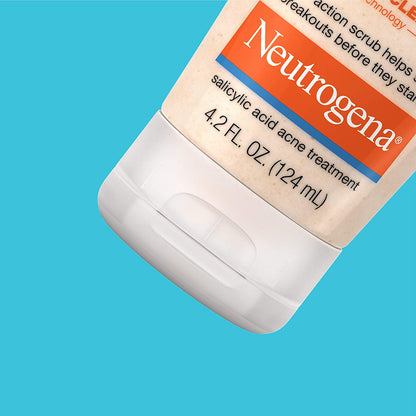Neutrogena Oil-Free Acne Face Wash with 2% Salicylic Acid, Daily Exfoliating Scrub &amp; Acne Treatment for Oily, Acne-Prone Skin, Clears Breakouts &amp; Blackheads, 4.2 Fl. Oz