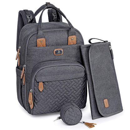 Dikaslon Diaper Bag Backpack with Portable Changing Pad, Pacifier Case and Stroller Straps, Large Unisex Baby Bags for Boys Girls, Multipurpose Travel Back Pack Moms Dads, Gray