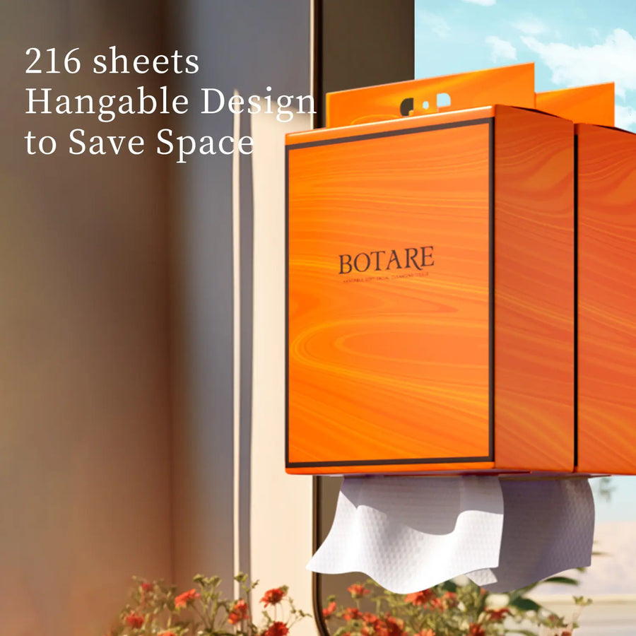 BOTARE disposable cleansing face towels pack with 216 sheets, featuring a space-saving hangable design.