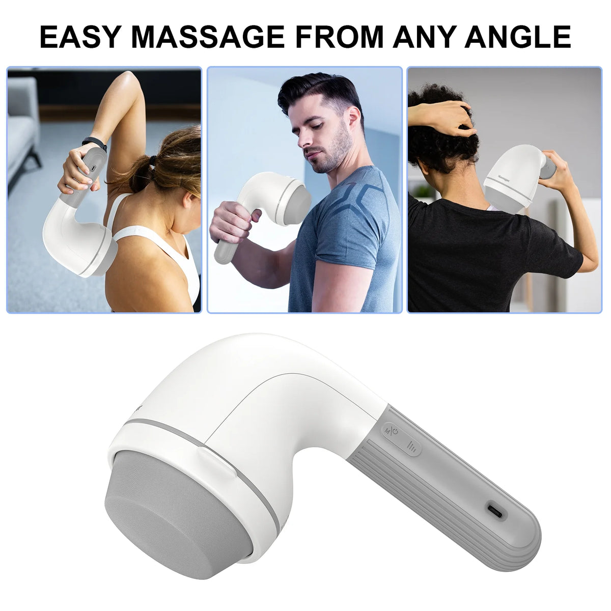 Handheld Neck Back Massager, 8 Massage Heads, 6 Modes for Men &amp; Women, White