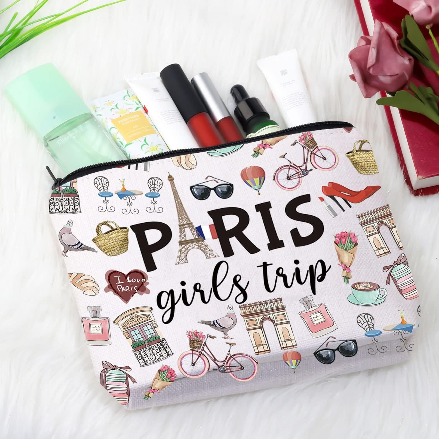Paris Weekend Gift Bag - Vacation Theme Travel Bag with Paris Skyline Design - Perfect for Girls&