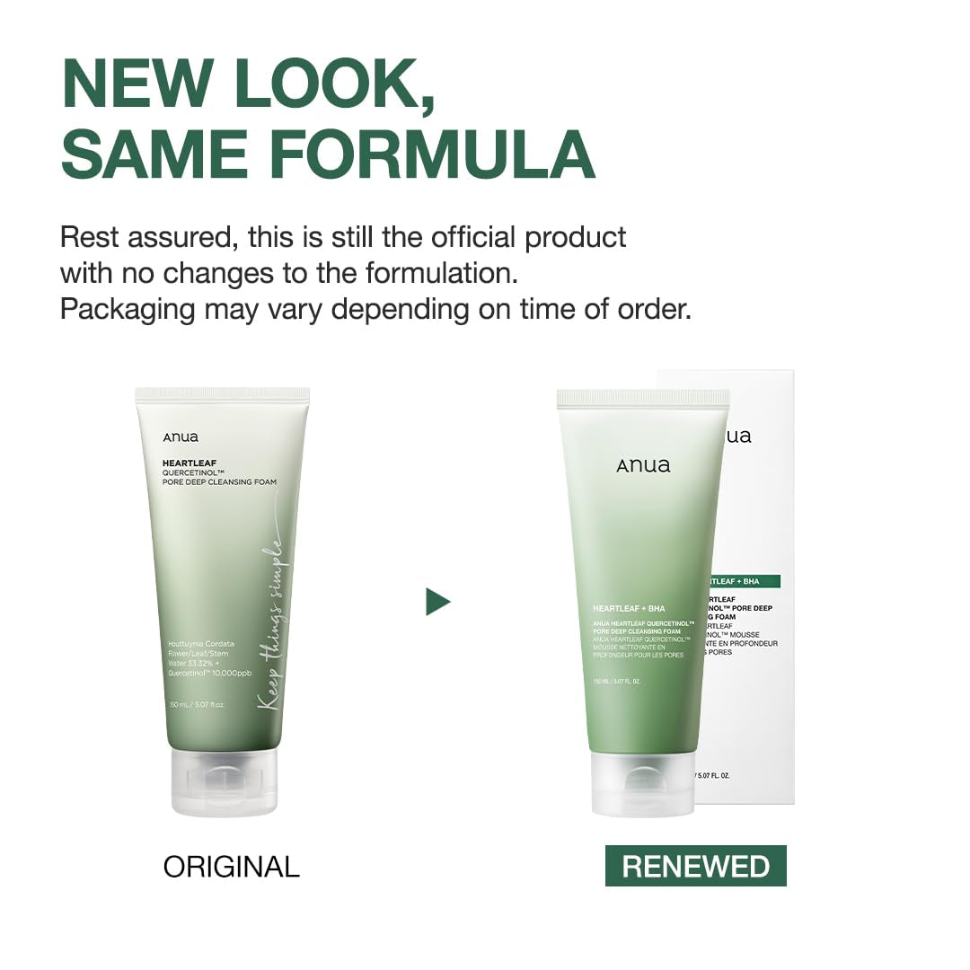 Heartleaf Quercetinol Pore Deep Cleansing Foam, Face Wash for Pore Refining Cleanser, Hydrating Daily Facial Cleanser for Double Cleansing, Gentle Foaming with BHA, Korean Skincare, 5.07 Fl.Oz