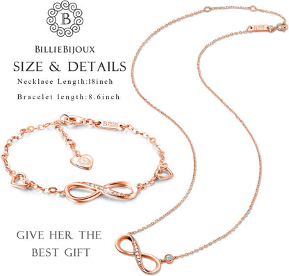 Billie Bijoux 925 Sterling Silver Necklace Bracelet Jewelry Sets Infinity Love Jewelry Sets White Gold Plated Women Necklace Gifts for Women