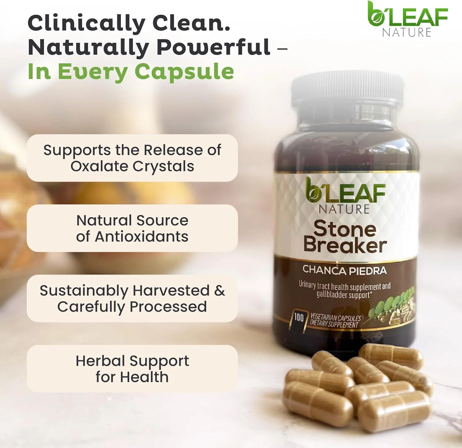 Stone Breaker Chanca Piedra Extract 1000Mg - Urinary Tract and Kidney Support - 100 Vegetarian Capsules
