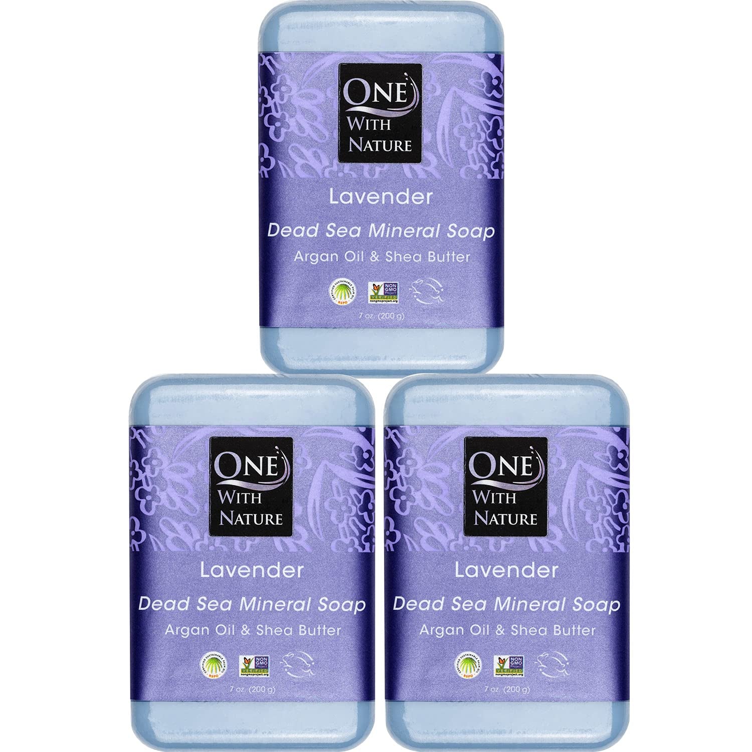 One with Nature Dead Sea Salt Lemon Sage Soap 4Oz 3-Pack – Purifying and Exfoliating Soap Bar with Dead Sea Minerals for Face &amp; Body, for Men &amp; Women