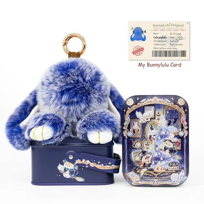 【Bunnylulu】Handmade Bunny Pompom Keychain with Tin Box, Summervibes Graduation Gift for Friends &amp; Students, Stress-Relief Charm, Keepsake Gift