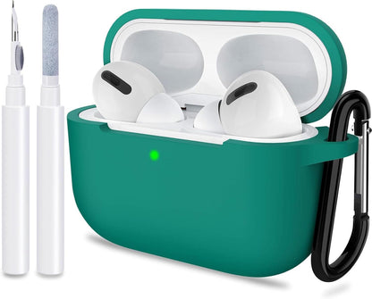 ATUAT for Airpods Pro 1St/2Nd Generation Case Cover, Protective Silicone Skin Accessories with Keychain for Women Men for Apple Airpods Pro 2019/2022 Charging Case,Front LED Visible-Midnight Green