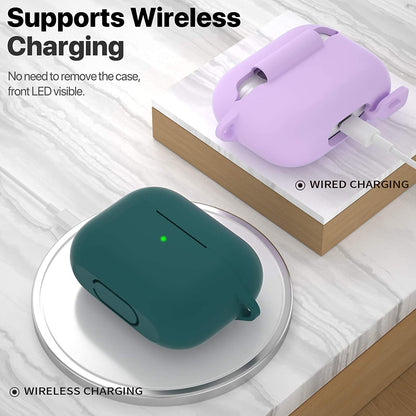 ATUAT for Airpods Pro 1St/2Nd Generation Case Cover, Protective Silicone Skin Accessories with Keychain for Women Men for Apple Airpods Pro 2019/2022 Charging Case,Front LED Visible-Midnight Green