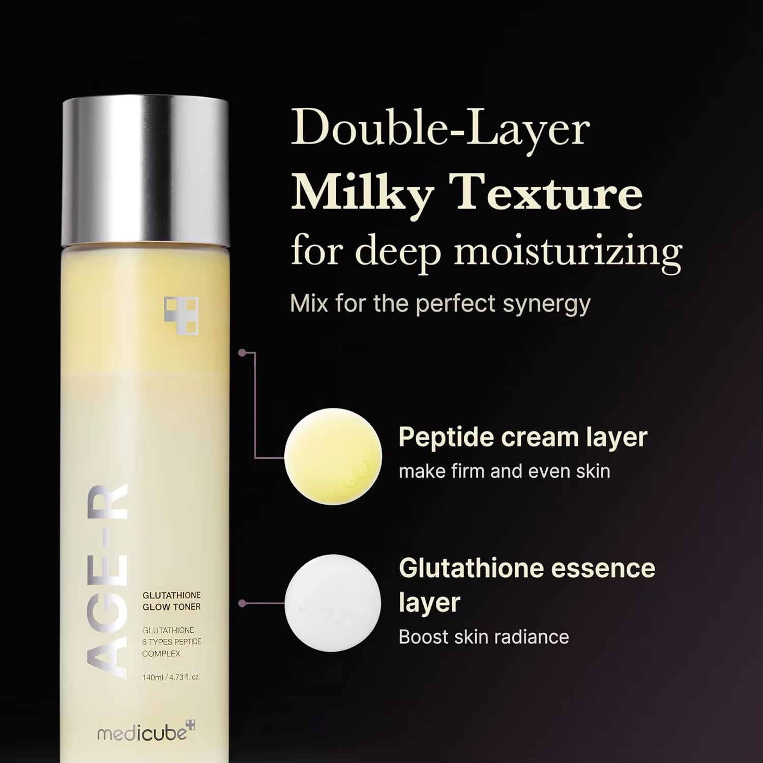 Medicube Age-R Glutathione Glow Milky Toner Low-Irritation Double for Glass Glow Even Skin Tone, Radiance Korean Skincare