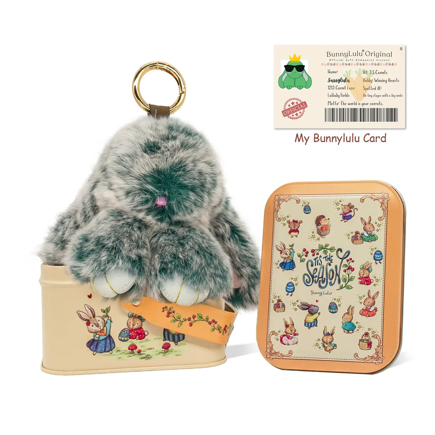 【Bunnylulu】Handmade Bunny Pompom Keychain with Tin Box, Summervibes Graduation Gift for Friends &amp; Students, Stress-Relief Charm, Keepsake Gift