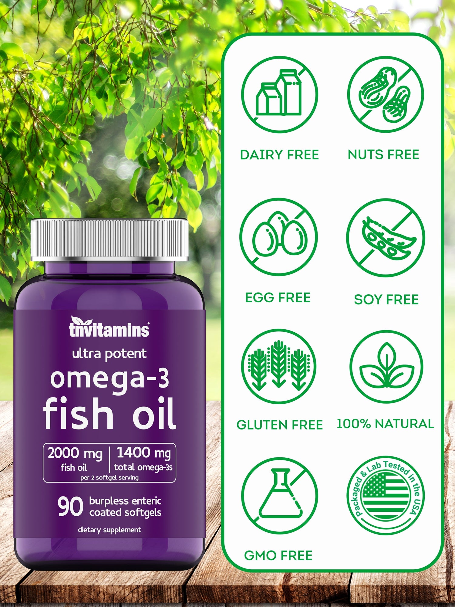 Burpless Omega-3 Fish Oil: 2000Mg X 90 Softgels | 1400Mg Total Omega-3 Fatty Acids (800Mg EPA &amp; 600Mg DHA)