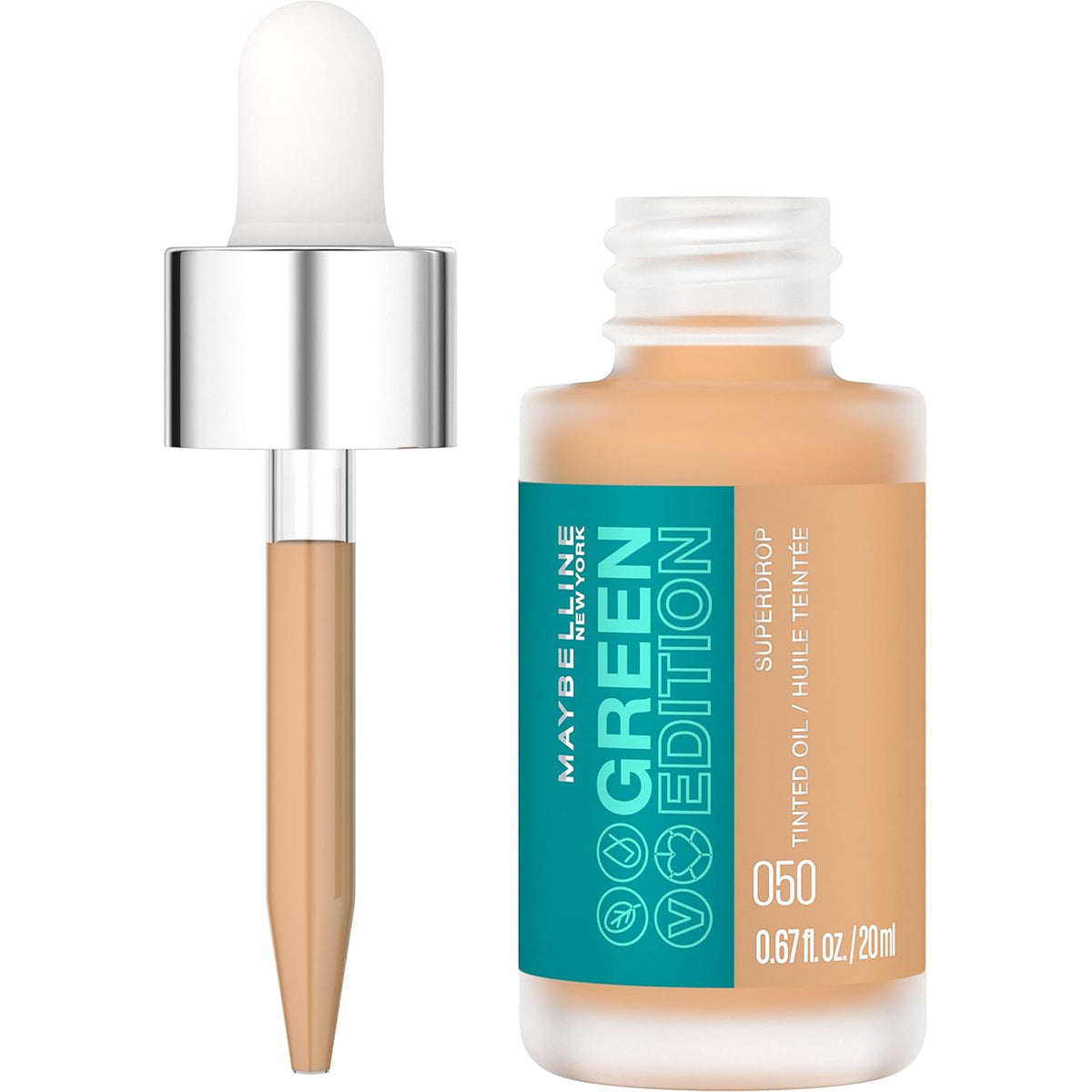 Maybelline Green Edition Superdrop Tinted Oil Base Makeup, Adjustable Natural Coverage Foundation Formulated with Jojoba &amp; Marula Oil, 35, 1 Count