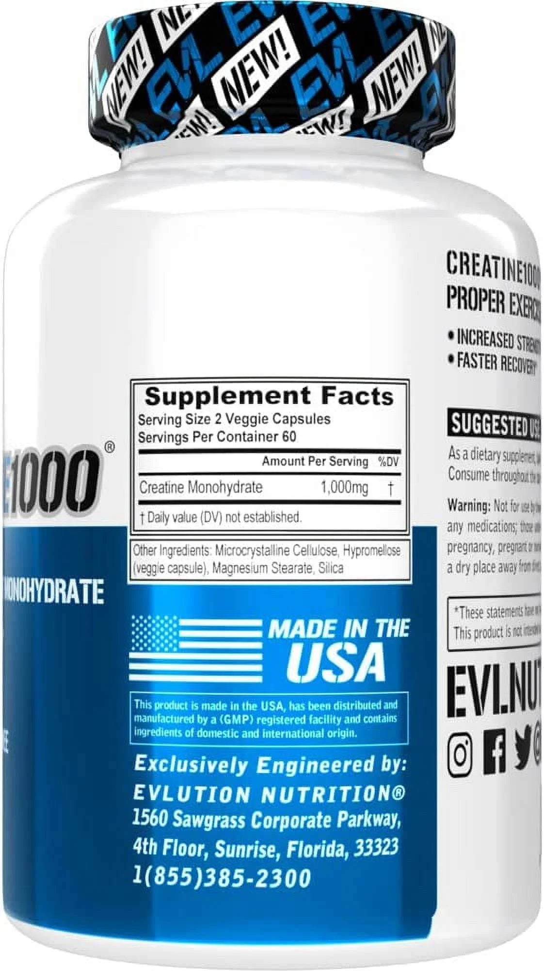 (2 Pack) Creatine Monohydrate Pills 120Ct - EVL Nutrition Muscle Builder &amp; Recovery Supplement - Creatine Capsules 1000Mg