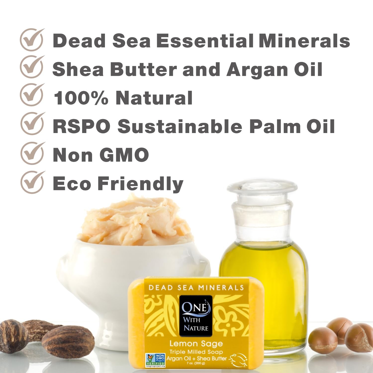 One with Nature Dead Sea Salt Lemon Sage Soap 4Oz 3-Pack – Purifying and Exfoliating Soap Bar with Dead Sea Minerals for Face &amp; Body, for Men &amp; Women
